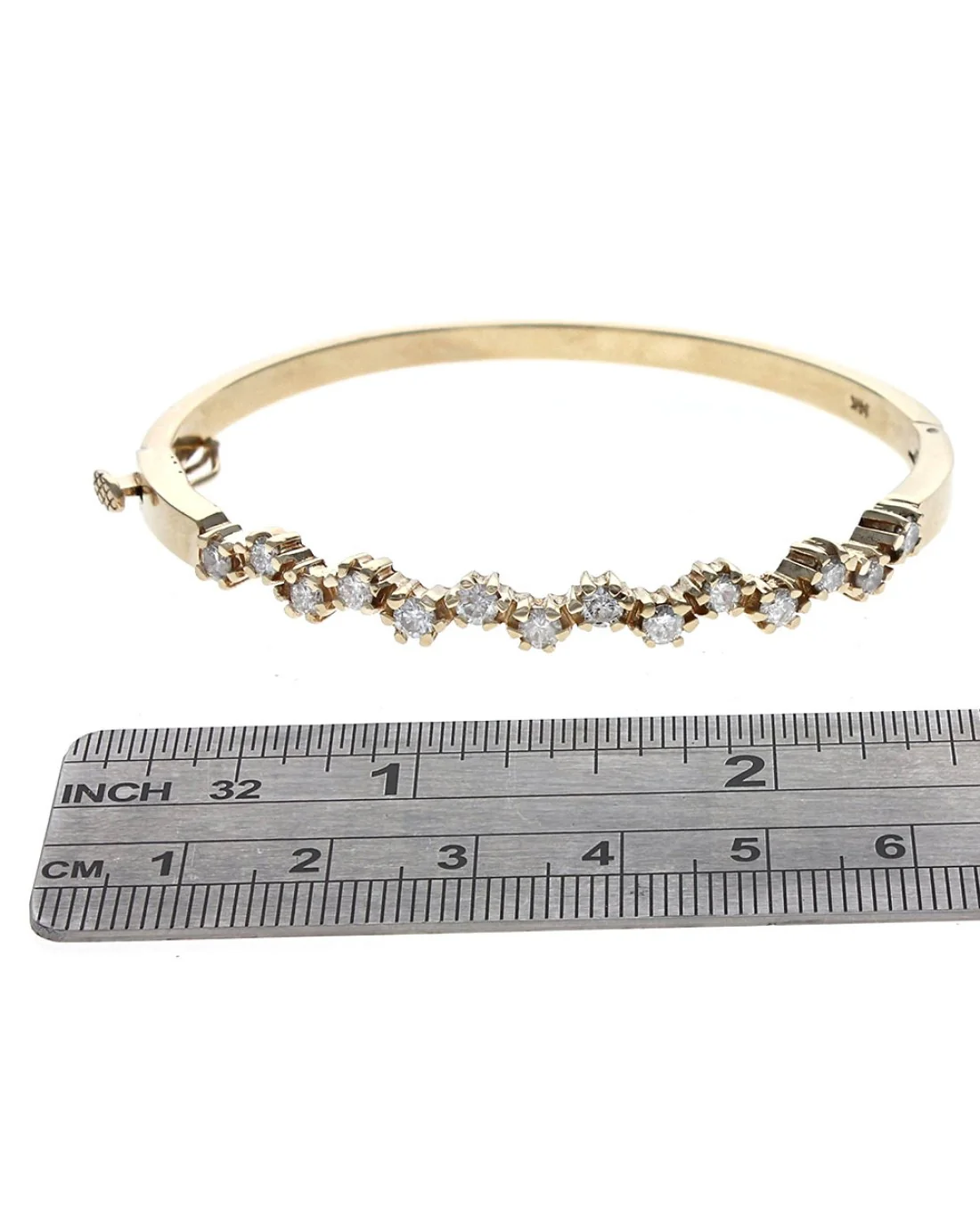 Diamond Squiggle Hinged Bangle Bracelet in Yellow Gold - Image 3