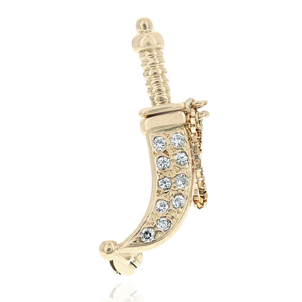 Diamond Sword Pin in Yellow Gold