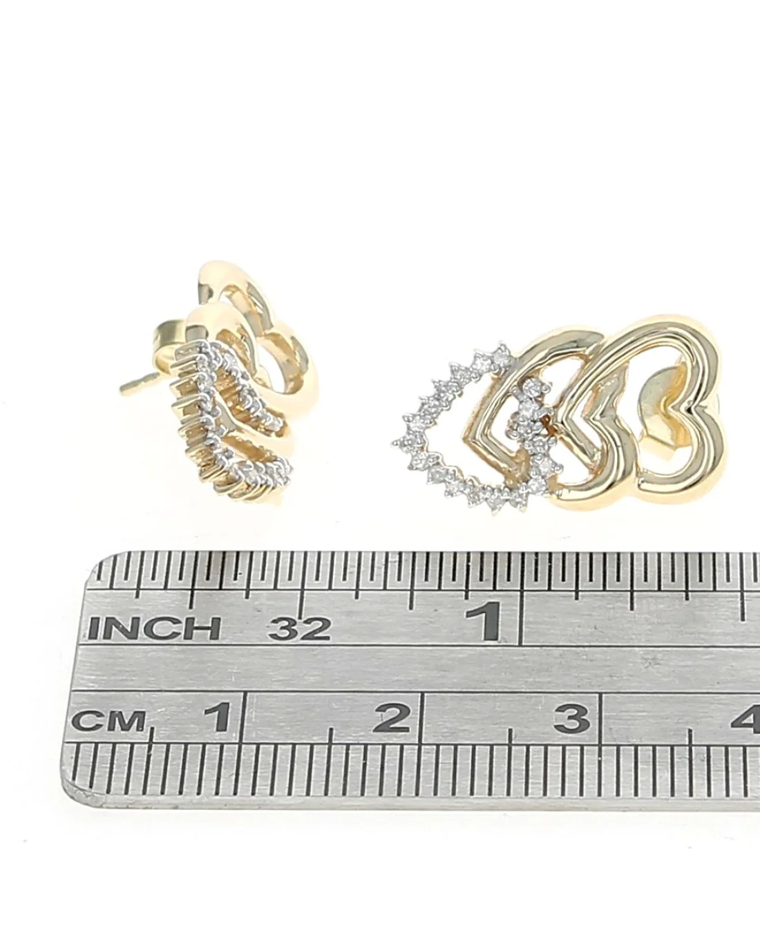 Diamond Triple Heart Drop Earrings - Image 3