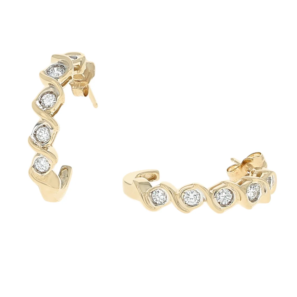 Diamond Wave J Earrings in Yellow Gold - Image 2