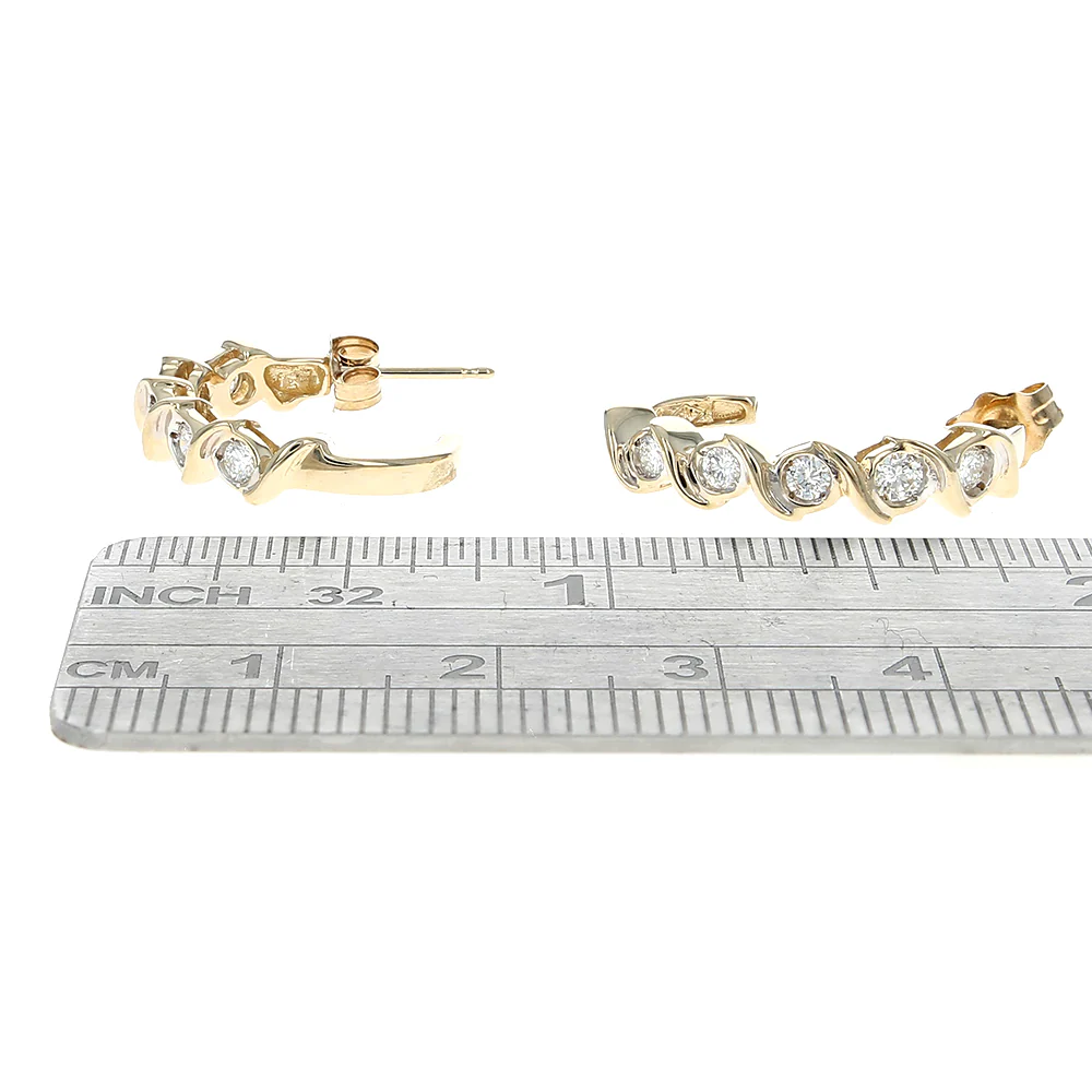Diamond Wave J Earrings in Yellow Gold - Image 3