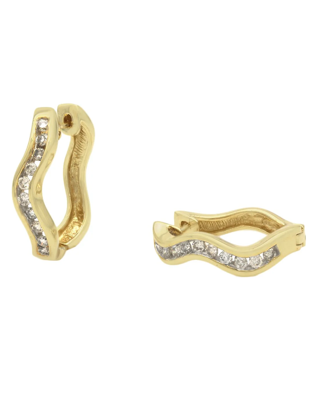 Diamond Wavy Hoop Earrings in Yellow Gold - Image 2