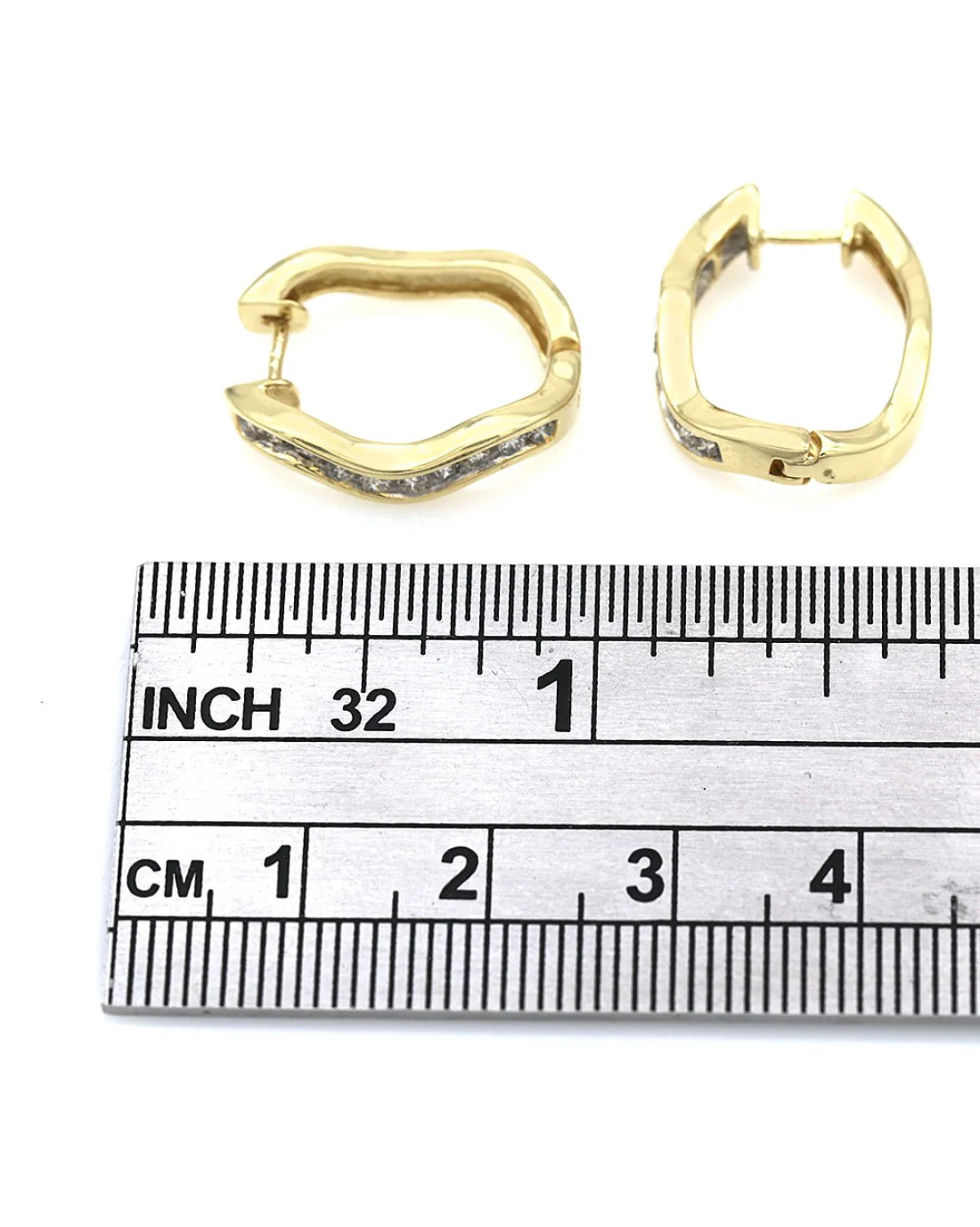 Diamond Wavy Hoop Earrings in Yellow Gold - Image 3