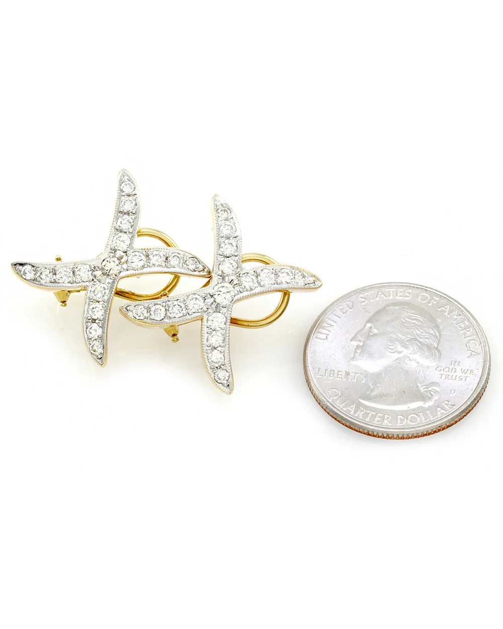 Diamond 'X' Earrings with Milgrain Accent in White and Yellow Gold - Image 3