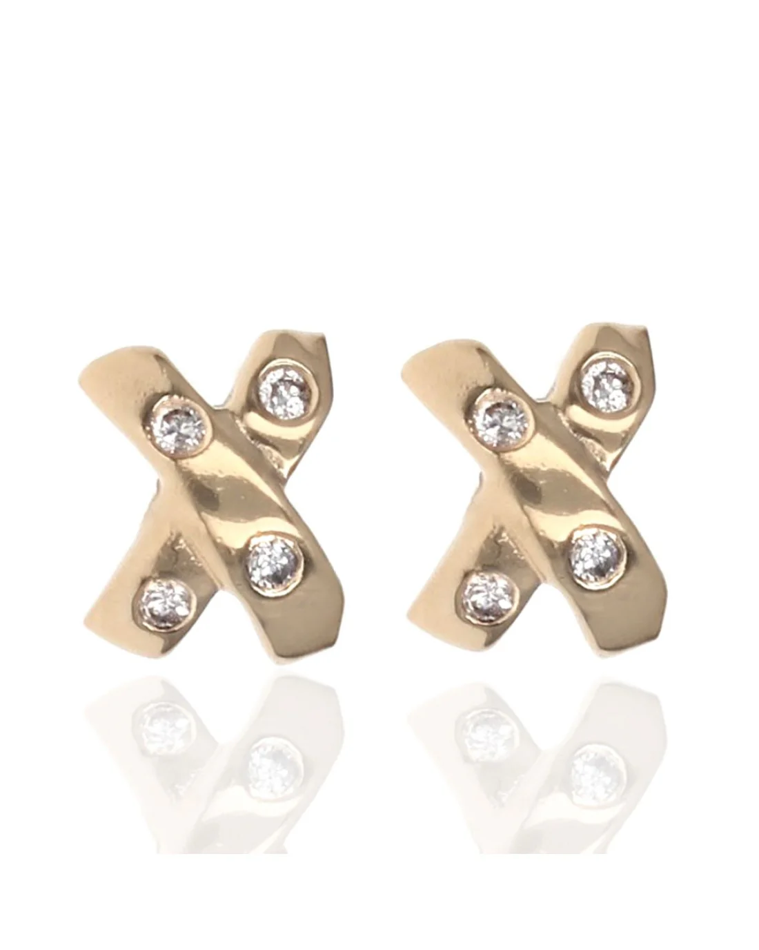 Diamond X Stud Earrings in Yellow Gold