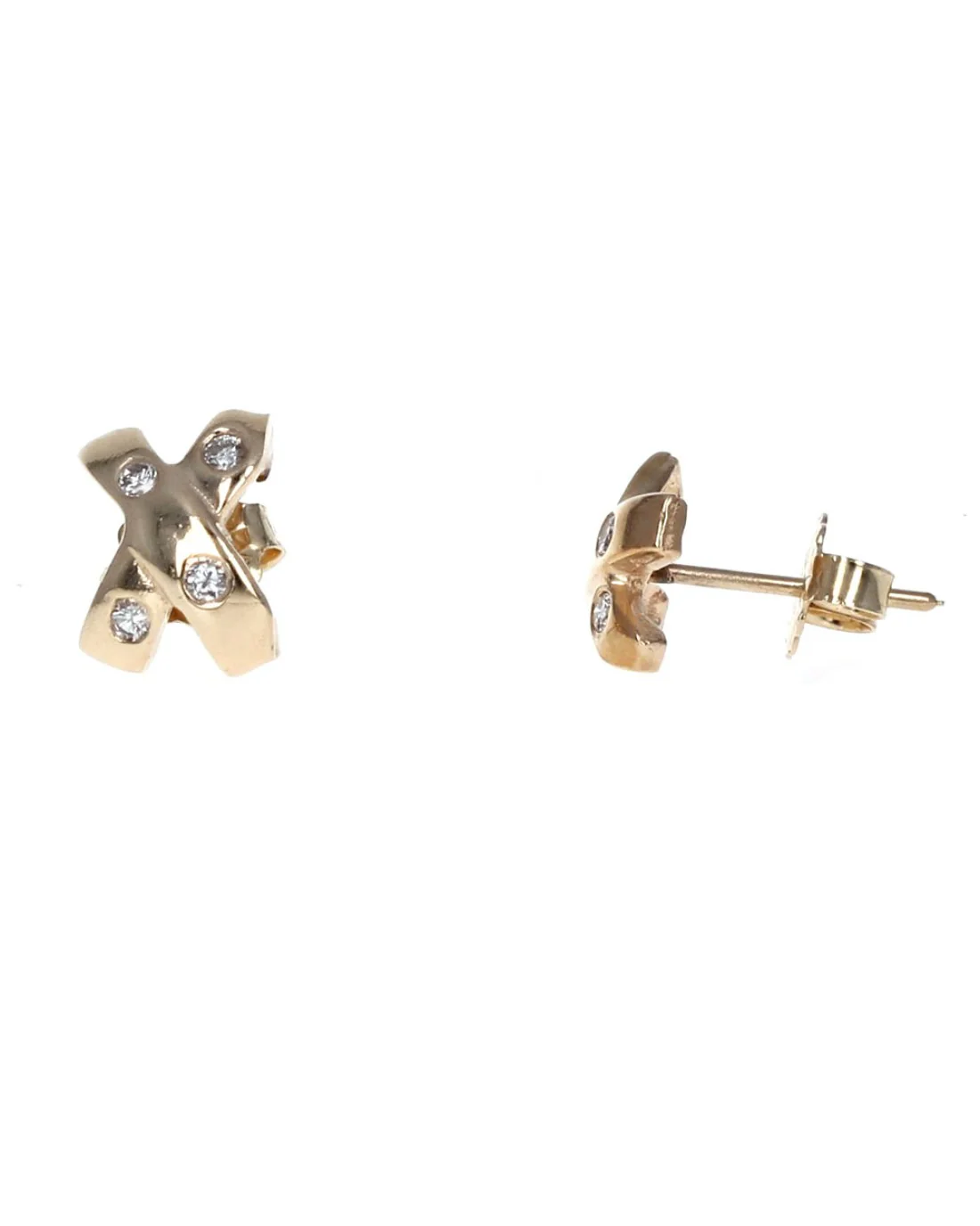 Diamond X Stud Earrings in Yellow Gold - Image 2