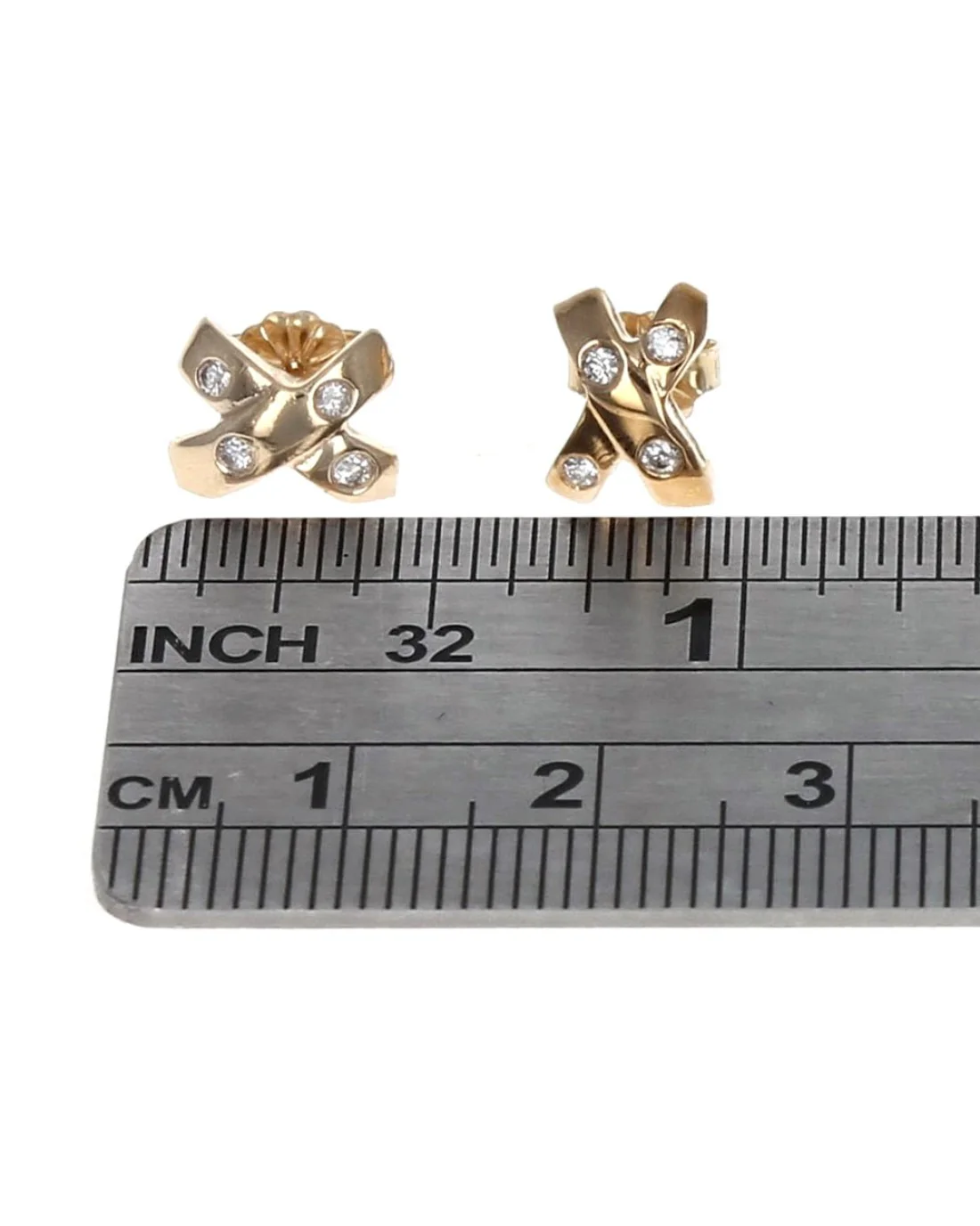Diamond X Stud Earrings in Yellow Gold - Image 3