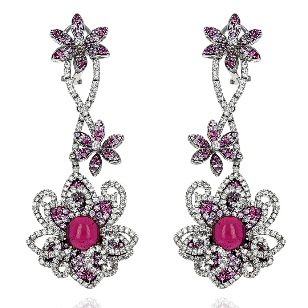 Diana M. Tourmaline, Sapphire and Diamond Flower Dangle Earrings