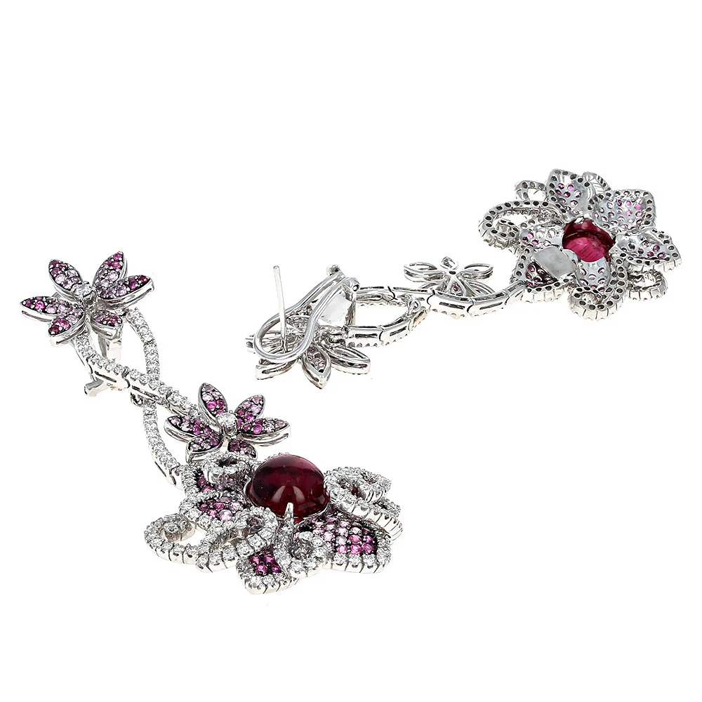 Diana M. Tourmaline, Sapphire and Diamond Flower Dangle Earrings - Image 2
