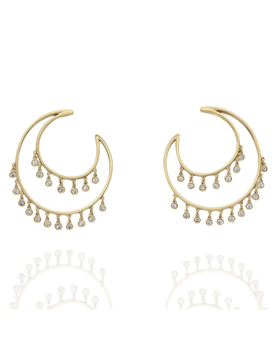 Double Circle Hoop Diamond Dangle Earrings