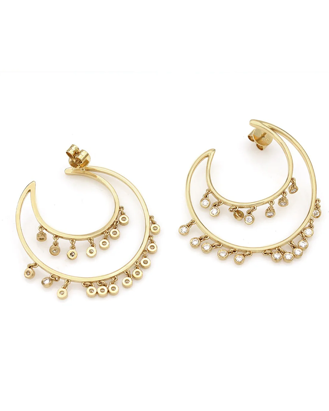 Double Circle Hoop Diamond Dangle Earrings - Image 2