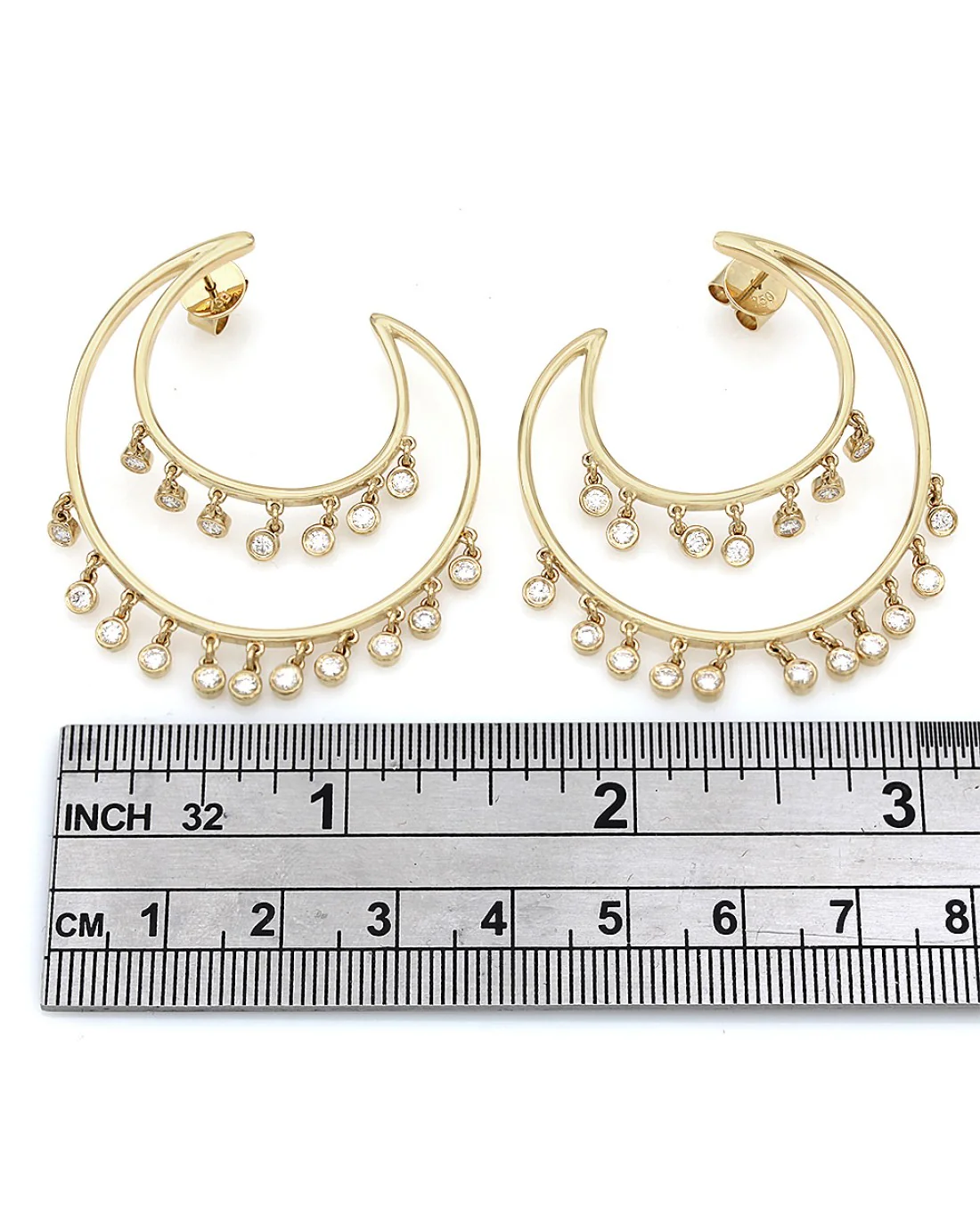 Double Circle Hoop Diamond Dangle Earrings - Image 3