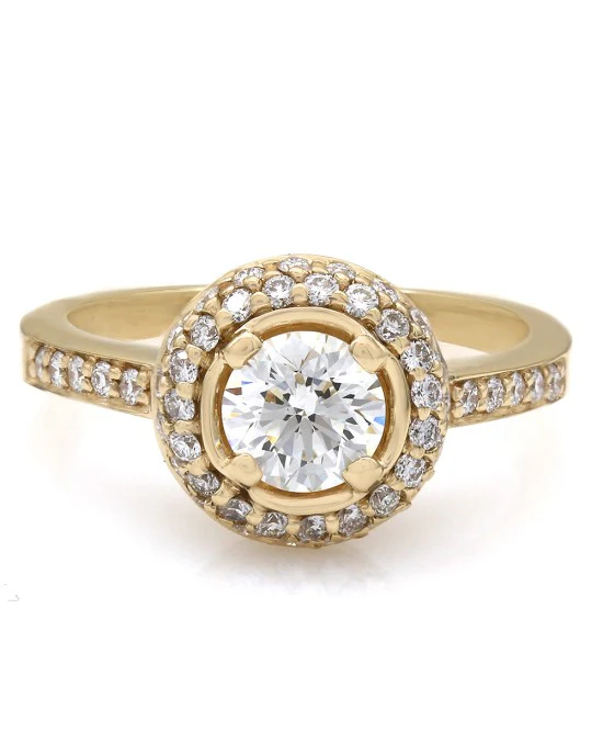 Double Pave Halo Diamond Engagement Ring with Round Diamond Center in 14ky - Image 2