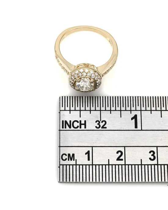 Double Pave Halo Diamond Engagement Ring with Round Diamond Center in 14ky - Image 3