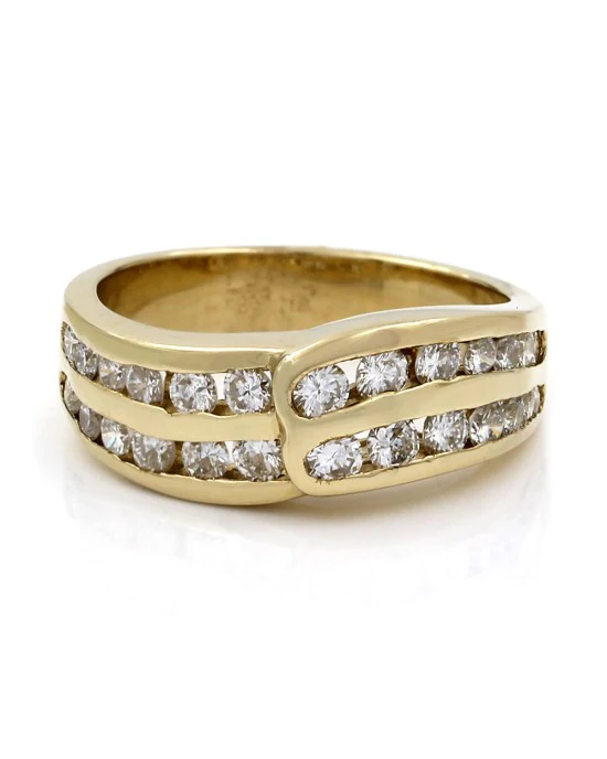 Double Row Round Diamond Channel Set Ring in 14k Yellow Gold - Image 2