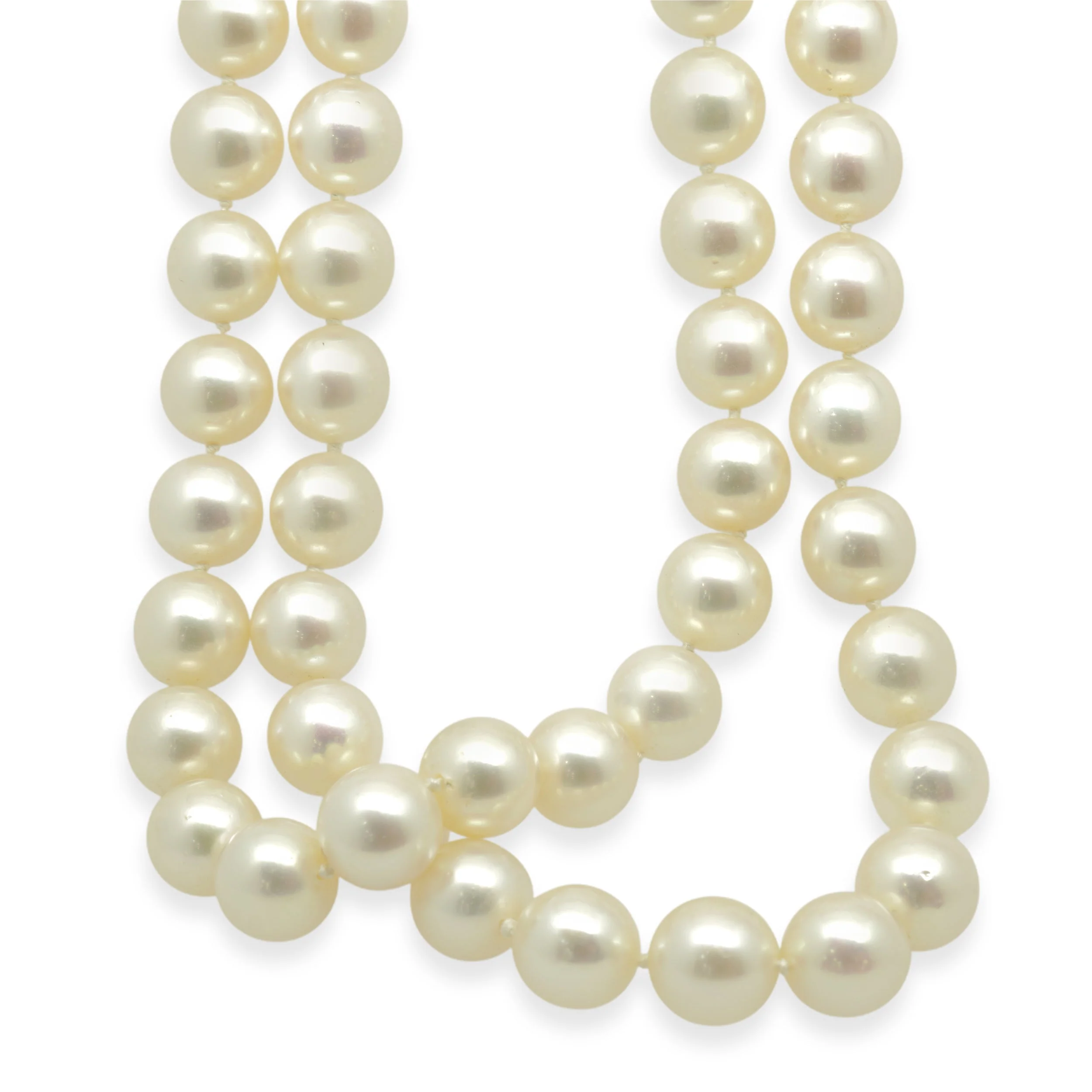 Double Strand Cultured Pearl Necklace with Platinum Diamond Clasp 15.25"