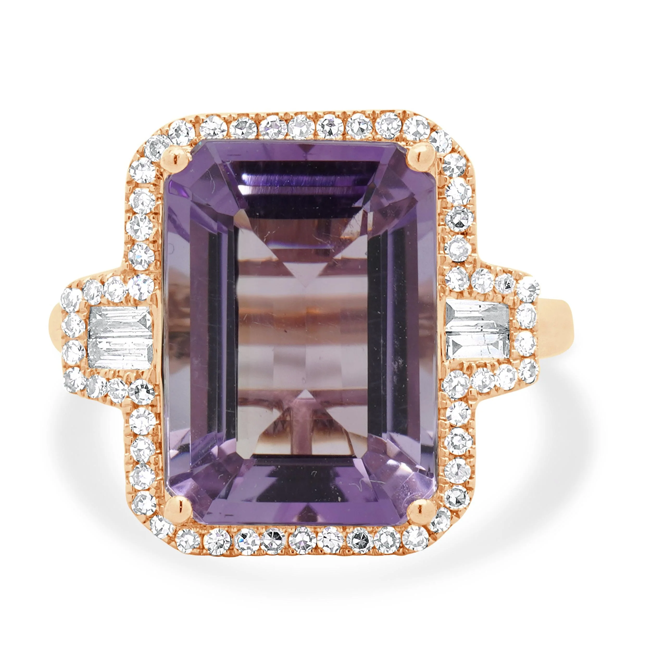Effy 14 Karat Rose Gold Amethyst and Diamond Ring