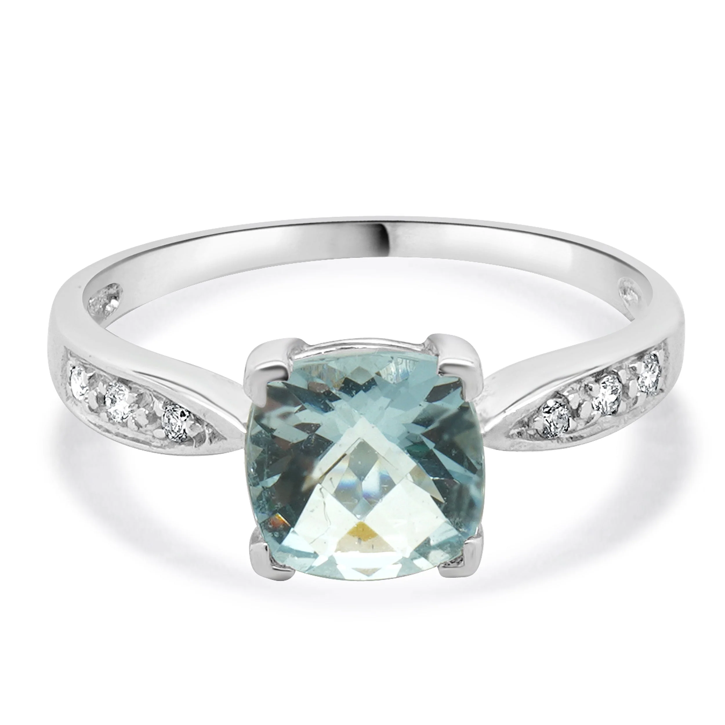 Effy 14 Karat White Gold Aquamarine and Diamond Ring