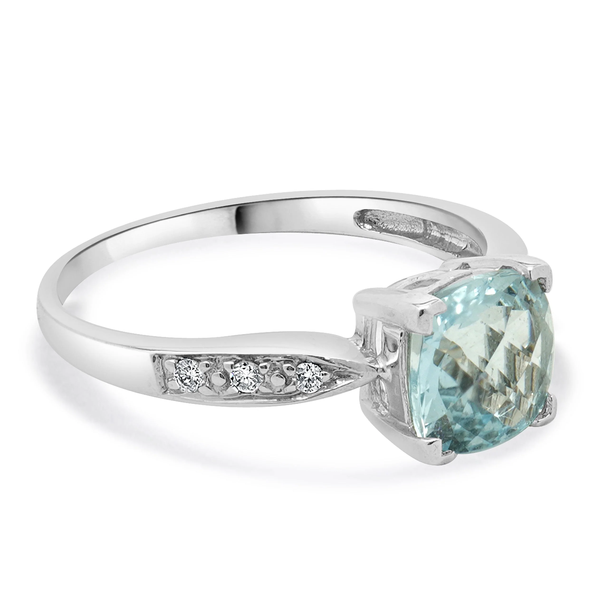 Effy 14 Karat White Gold Aquamarine and Diamond Ring - Image 2