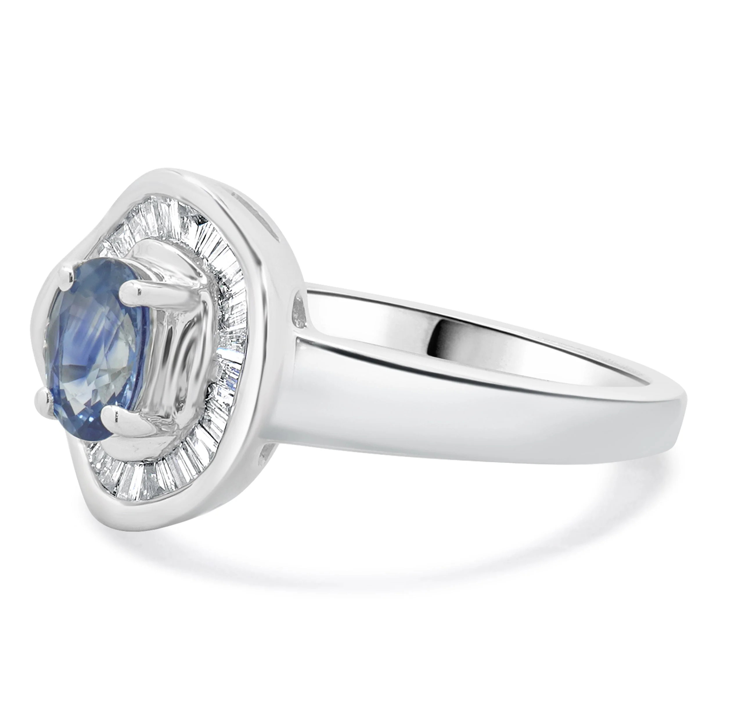 Effy 14 Karat White Gold Sapphire and Baguette Diamond Halo Ring - Image 2
