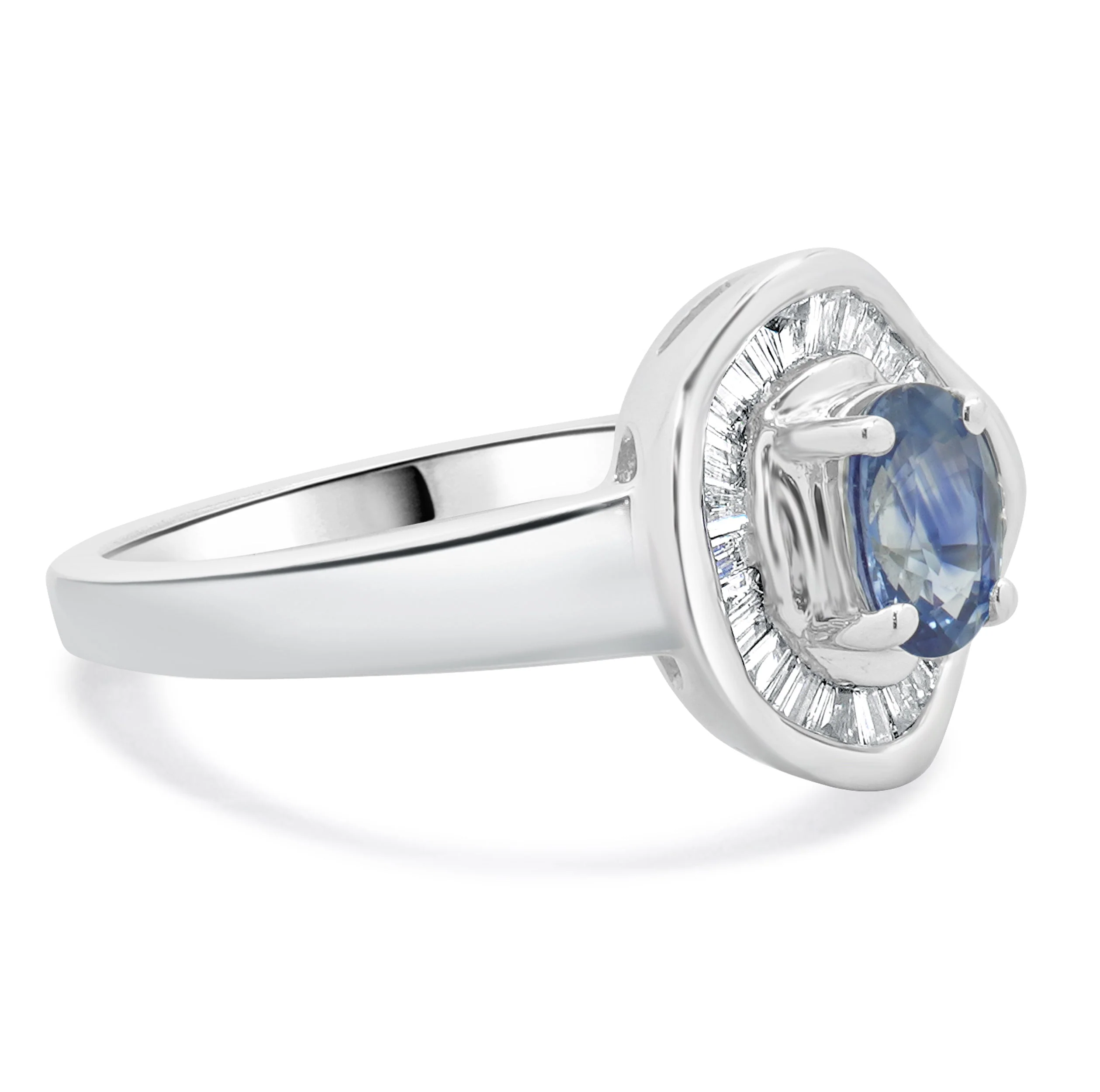 Effy 14 Karat White Gold Sapphire and Baguette Diamond Halo Ring - Image 3