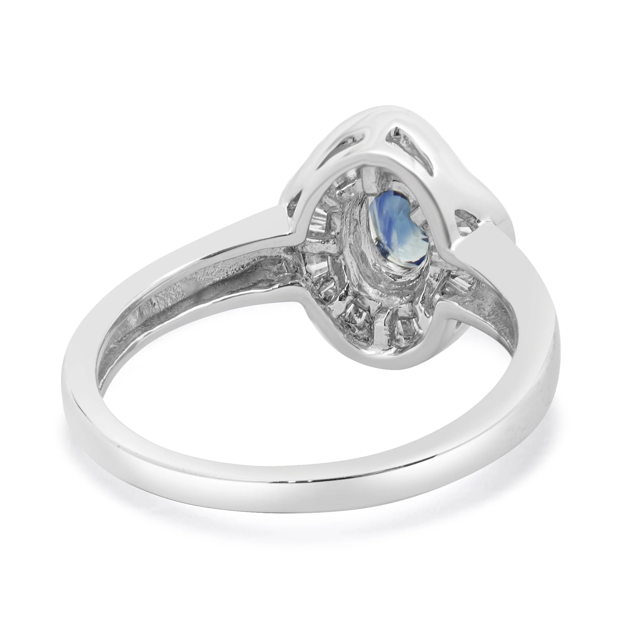 Effy 14 Karat White Gold Sapphire and Baguette Diamond Halo Ring - Image 4