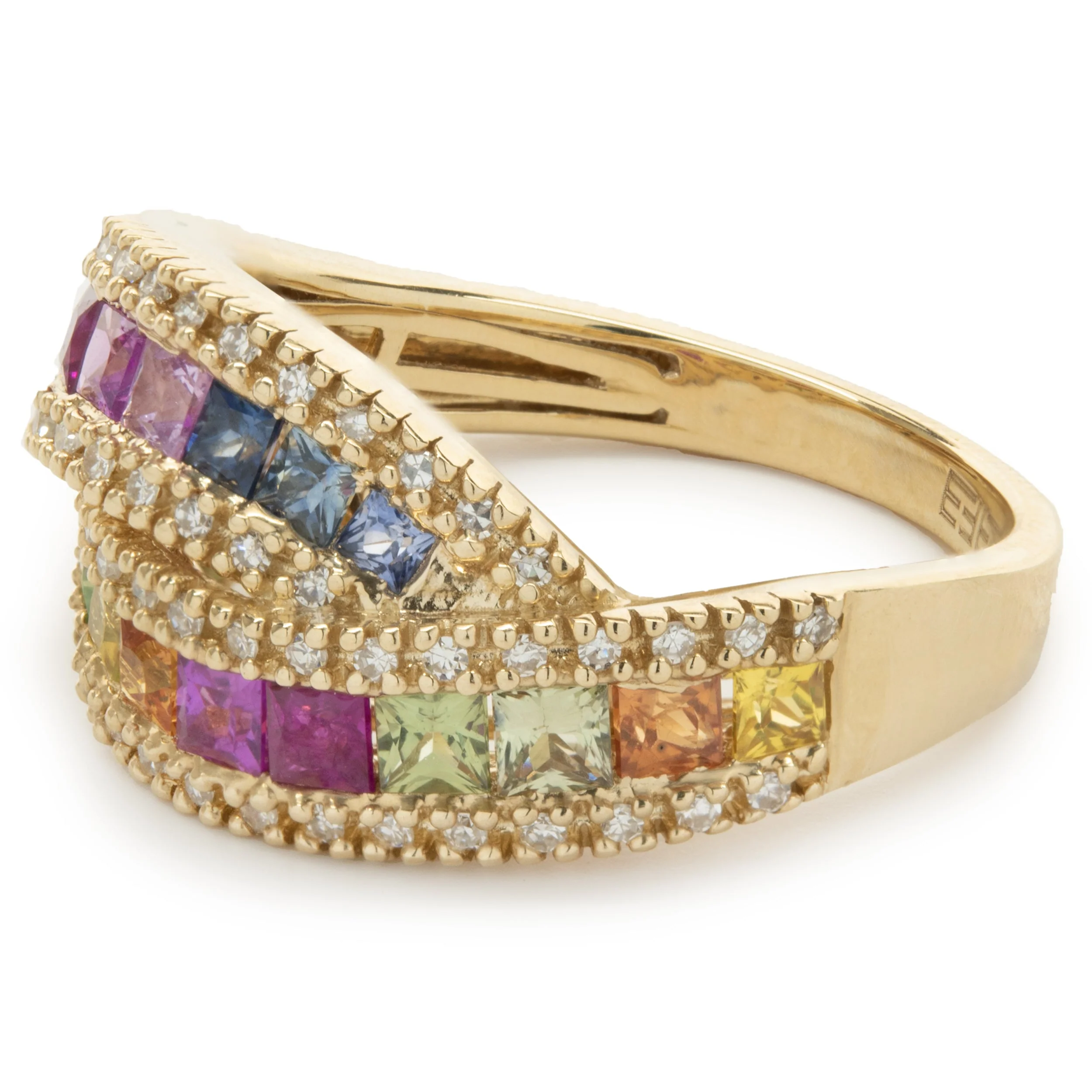 Effy 14 Karat Yellow Gold Multi Colored Sapphire and Diamond Crossover Band - Image 3
