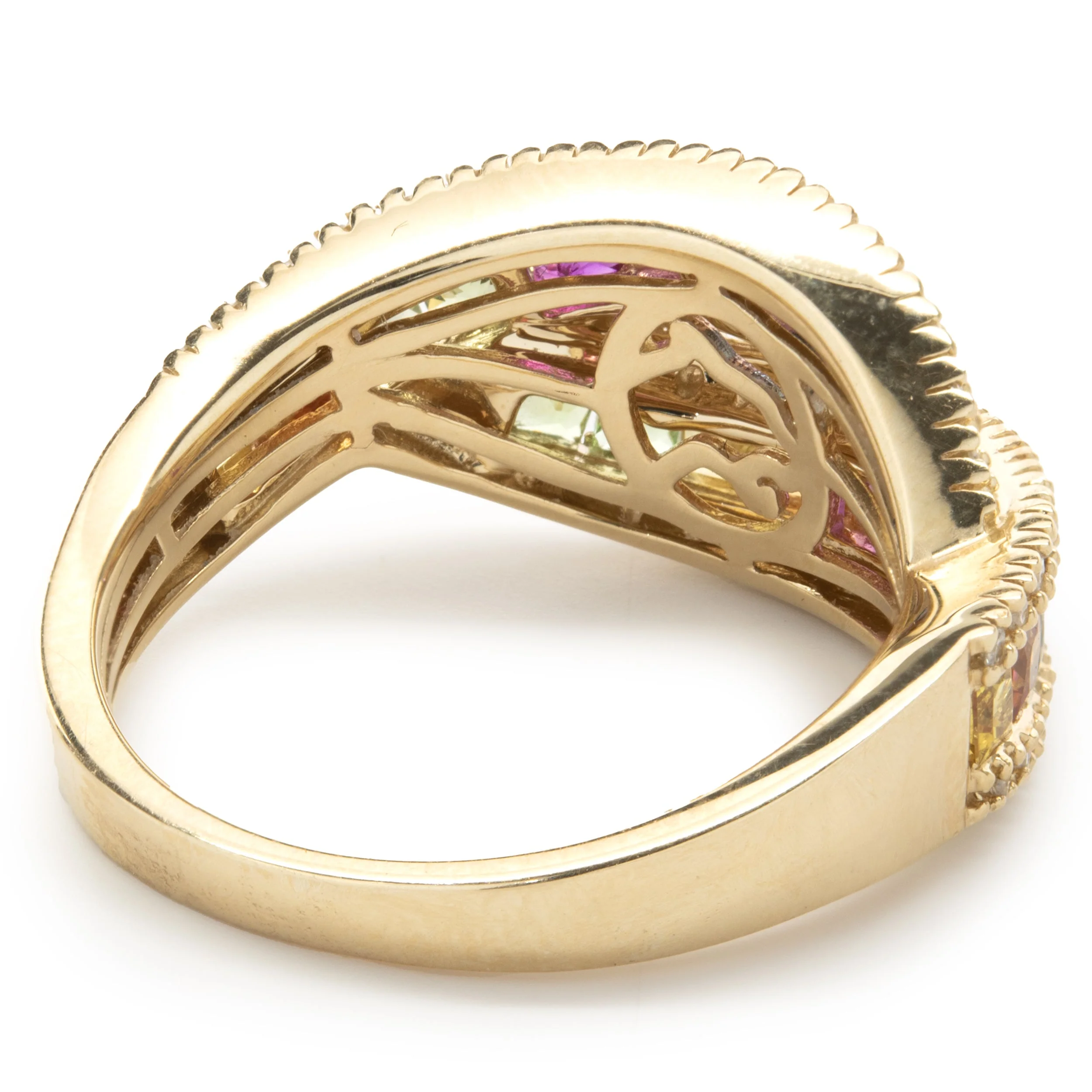 Effy 14 Karat Yellow Gold Multi Colored Sapphire and Diamond Crossover Band - Image 4