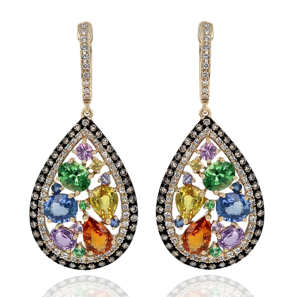 Effy Watercolors Multi Color Sapphire, Tsavorite and Diamond Earrings