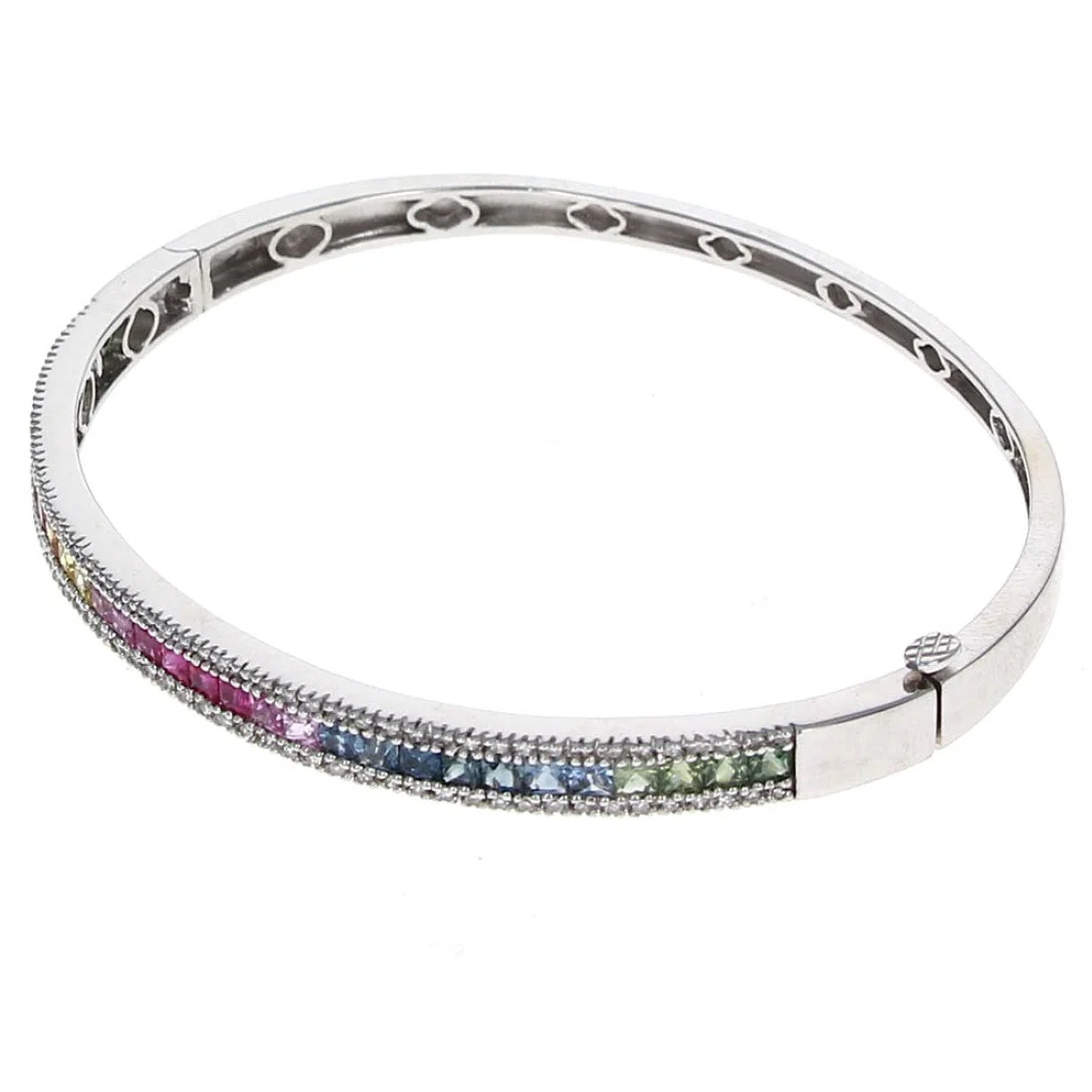 Effy 14K White Gold Watercolors Multi-color Sapphire and Diamond Bangle Bracelet - Image 2