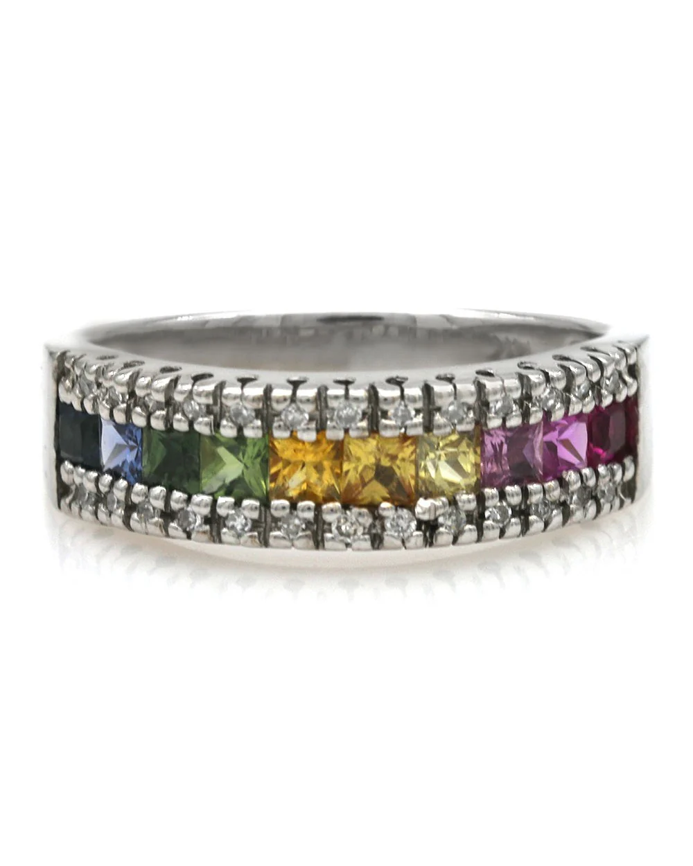 Effy Watercolors Multicolor Sapphire and Diamond Ring in White Gold - Image 2