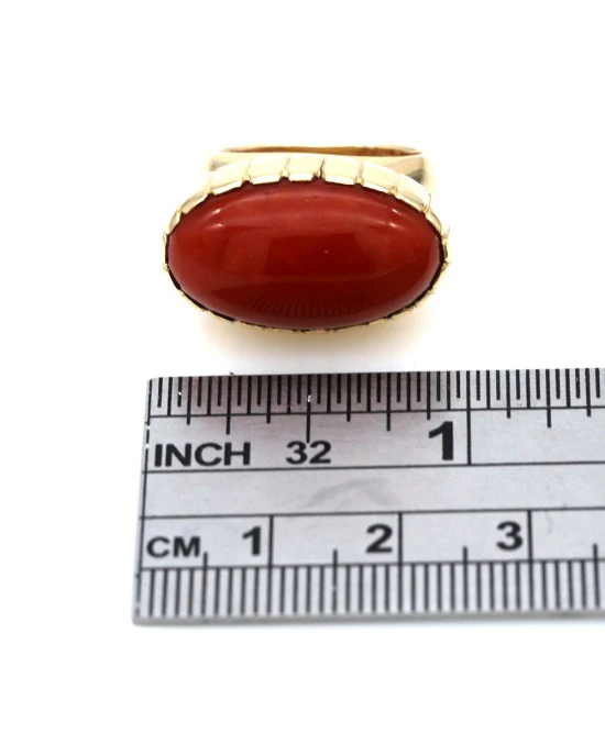 Elias Red Coral Cabochon Ring - Image 3