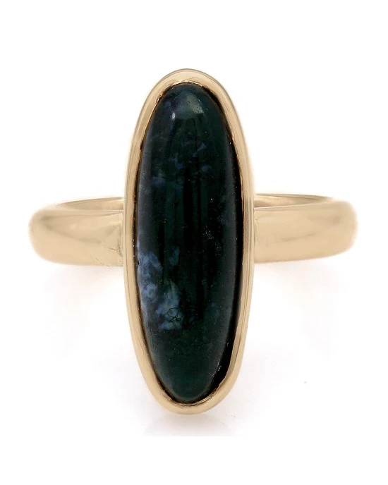 Elongated Moss Agate Ring in Gold - Image 2