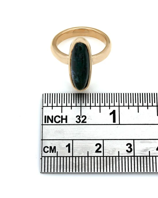 Elongated Moss Agate Ring in Gold - Image 3