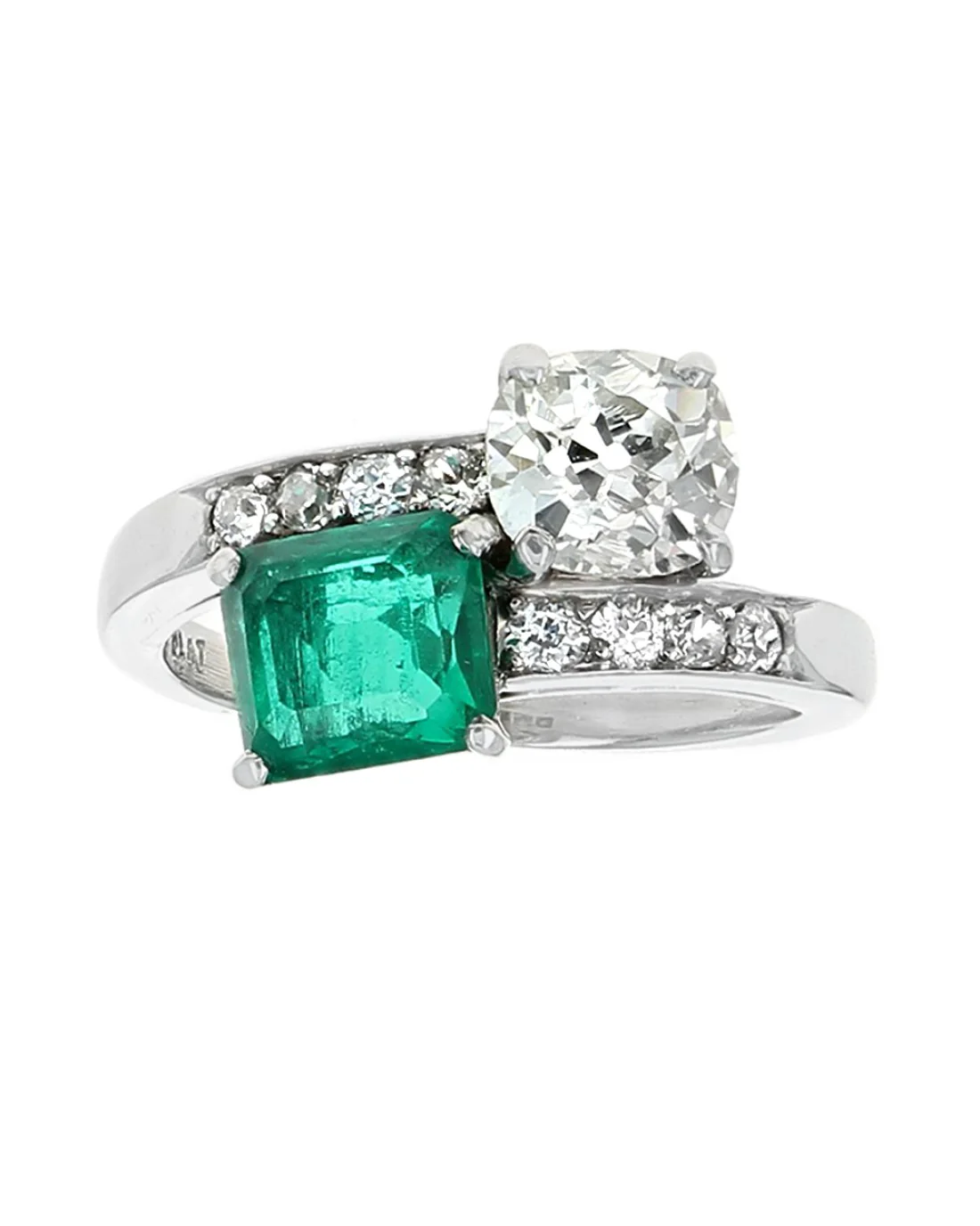 Emerald and Diamond Bypass Ring in Platinum - Image 2