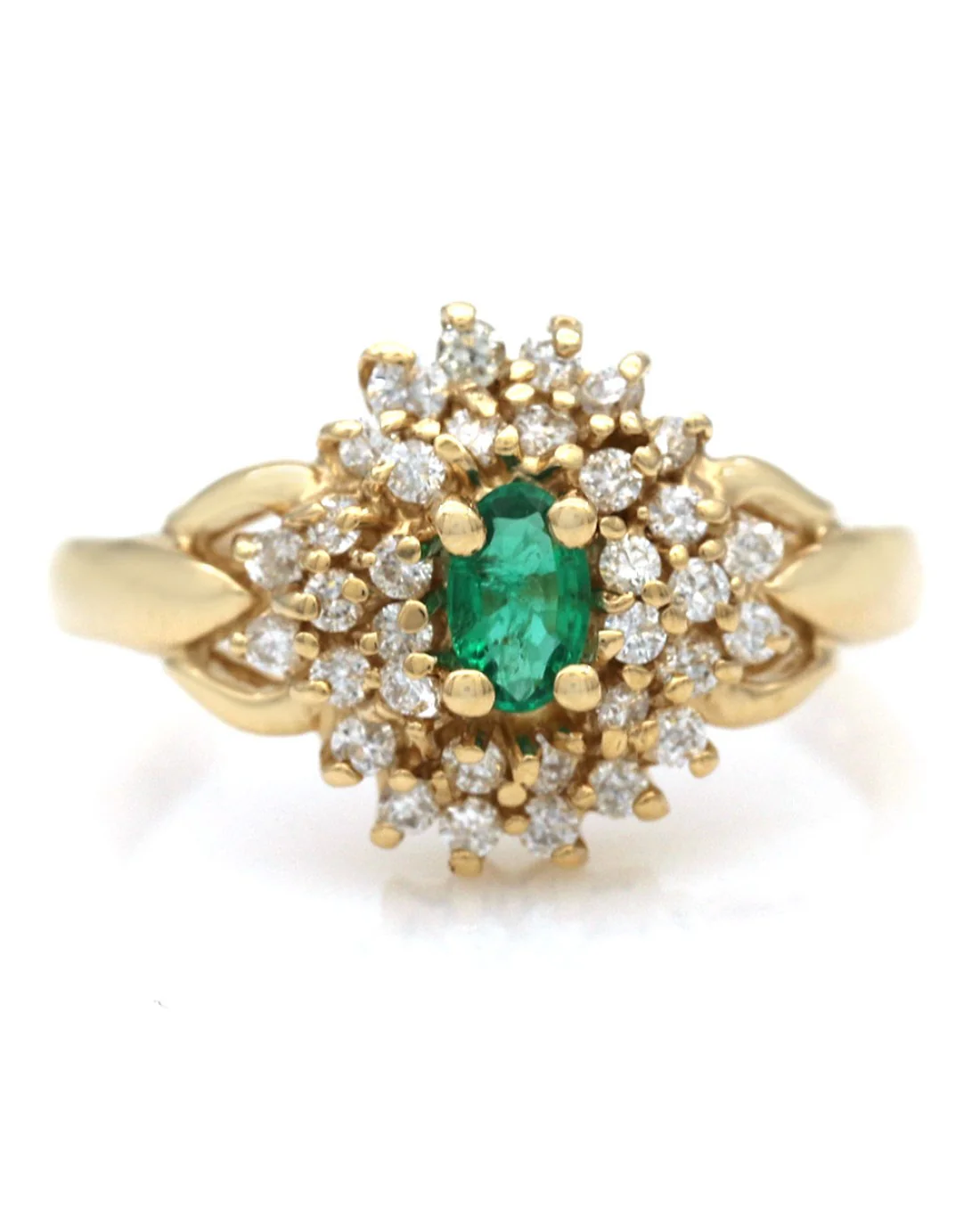 Emerald and Diamond Cluster Ring in Yellow Gold - Image 2