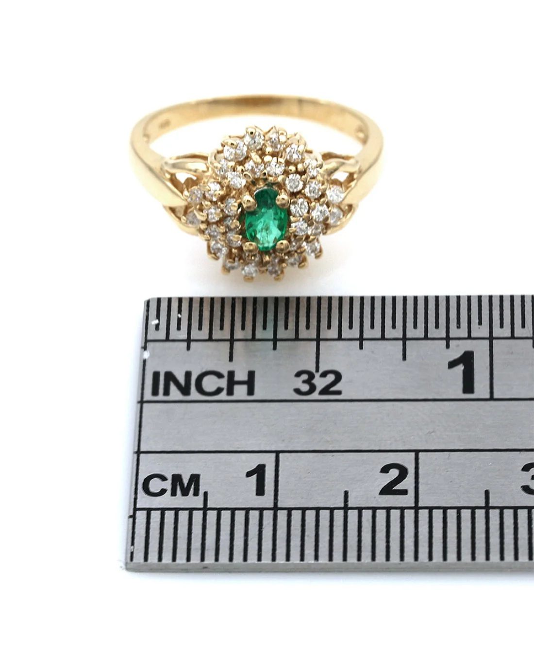 Emerald and Diamond Cluster Ring in Yellow Gold - Image 3