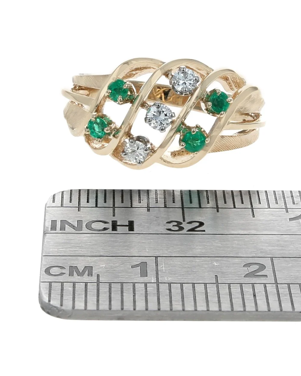 Emerald and Diamond Open Split Shank Ring in Yellow Gold - Image 3