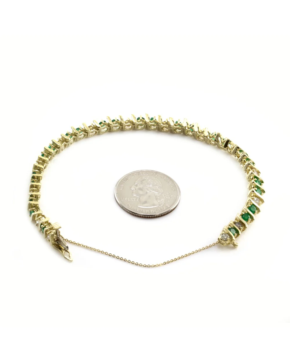 Emerald and Diamond S Link Inline Bracelet in Yellow Gold - Image 3