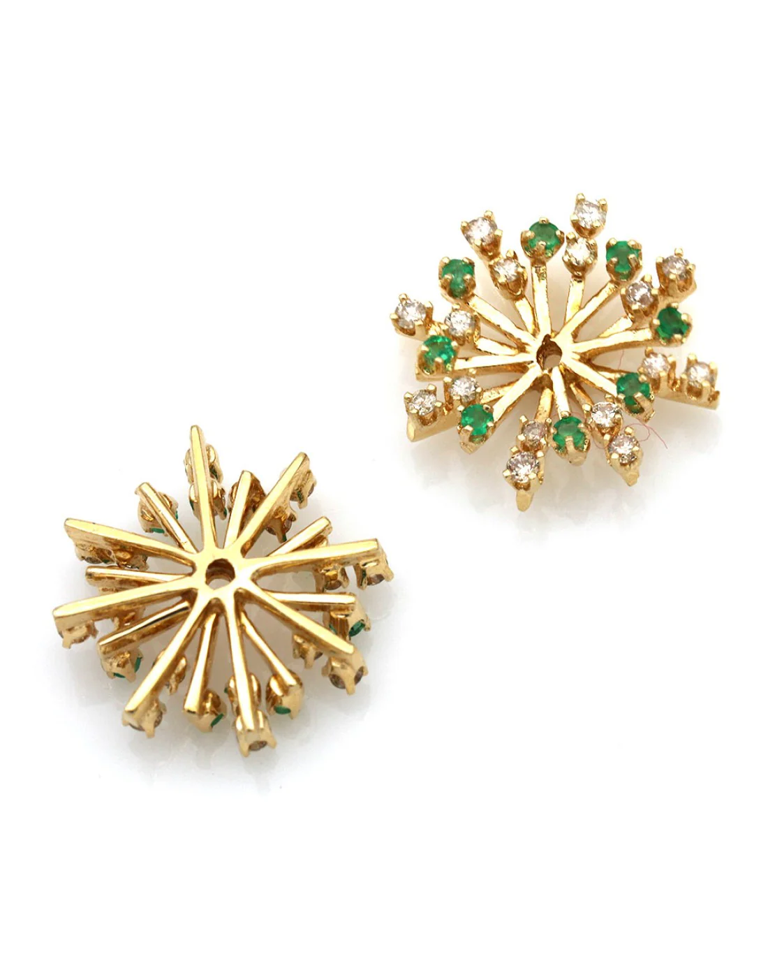 Emerald and Diamond Snowflake Earring Jackets in Yellow Gold - Image 2