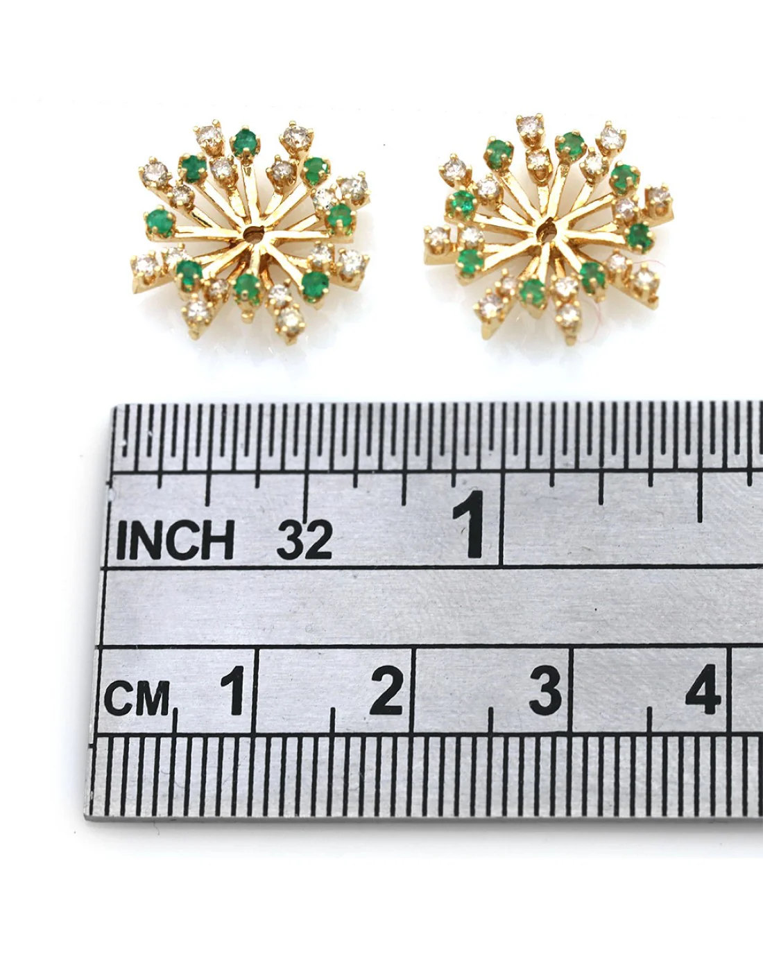 Emerald and Diamond Snowflake Earring Jackets in Yellow Gold - Image 3