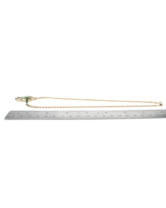 Emerald and Diamond Station Necklace in Yellow Gold - Image 3