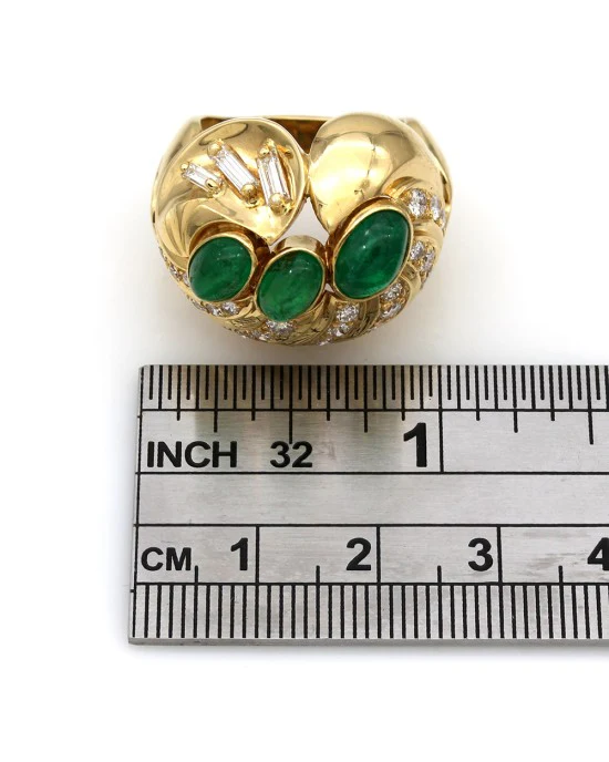 Emerald Cabachon and Diamond Dome Ring in Gold - Image 3