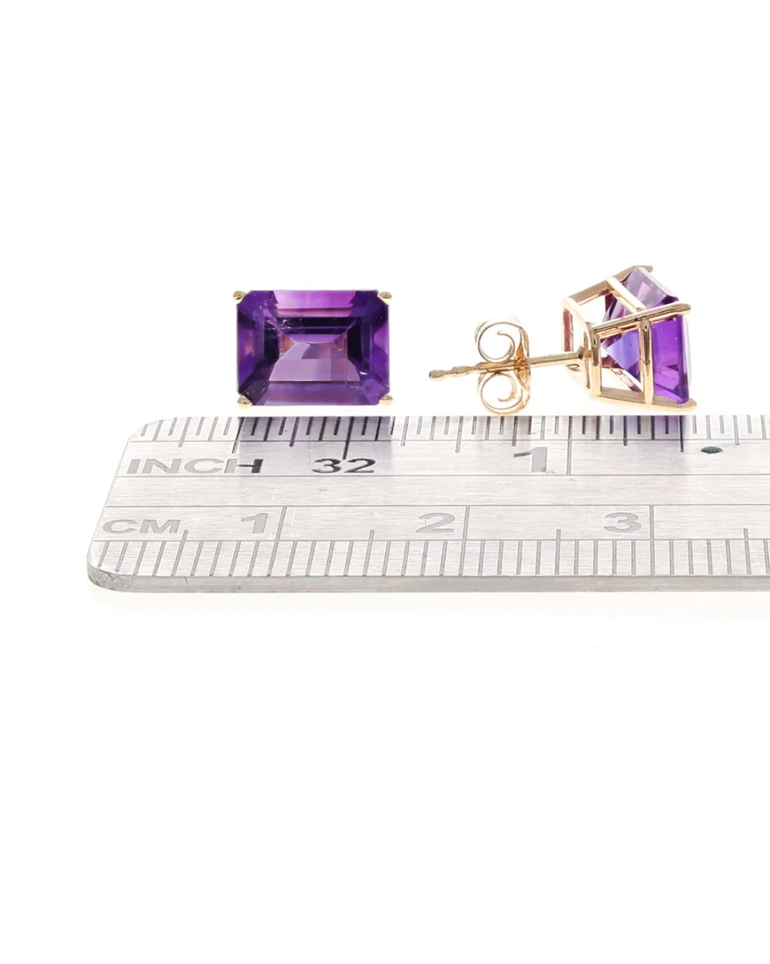 Emerald Cut Amethyst Stud Earrings - Image 2
