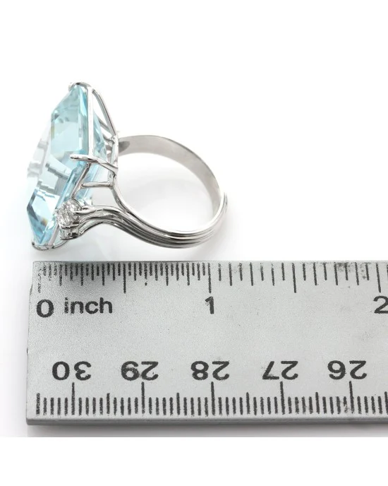Emerald Cut Aquamarine and Baguette Diamond Ring - Image 3