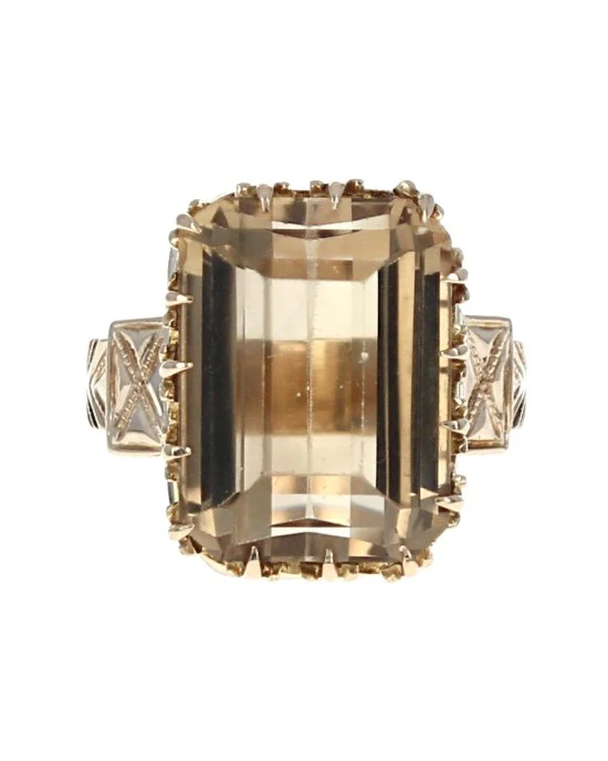 Emerald Cut Citrine Etched Ring - Image 2