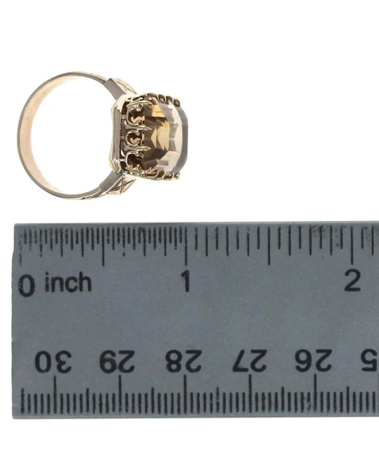 Emerald Cut Citrine Etched Ring - Image 3
