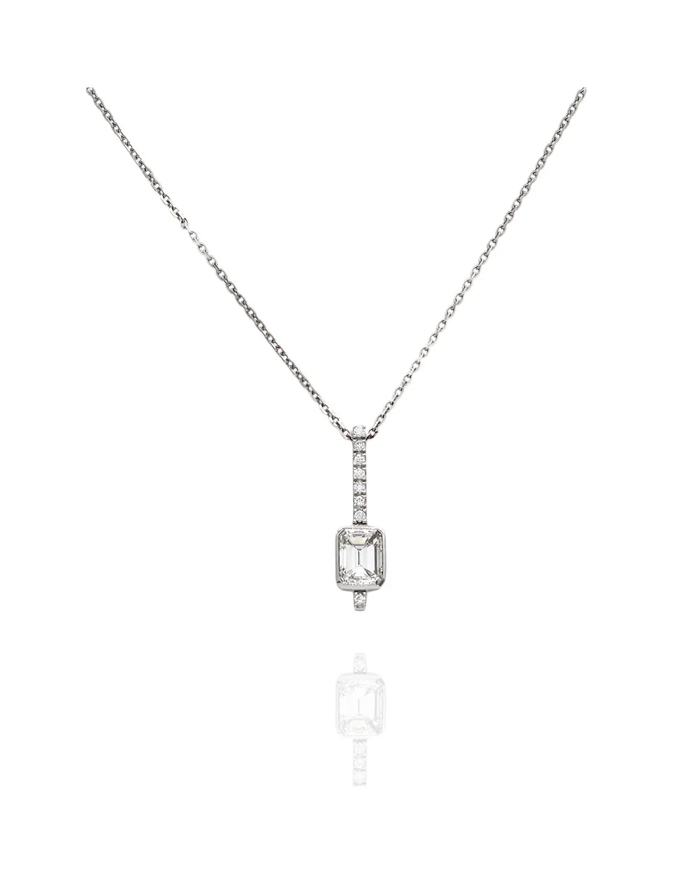 Emerald Cut Diamond Drop Pendant in 18kw