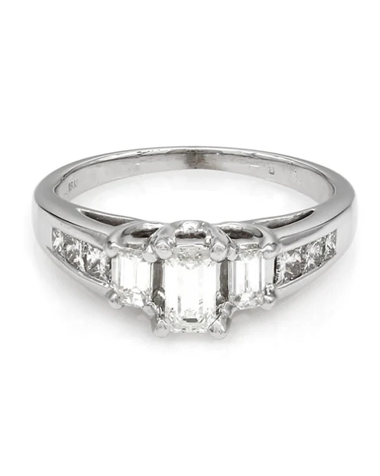 Emerald Cut Diamond Engagement Ring with Princess Diamond Accents - Image 2