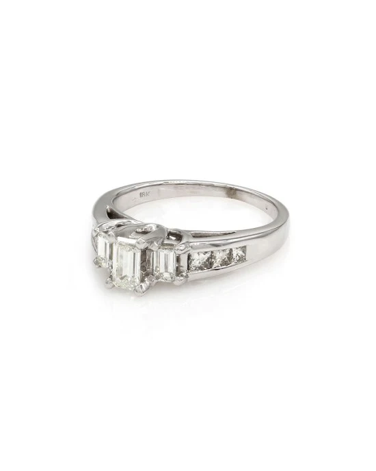 Emerald Cut Diamond Engagement Ring with Princess Diamond Accents - Image 3